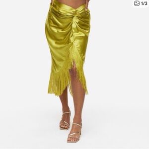 H&M Asymmetrical Satin Skirt in Yellow